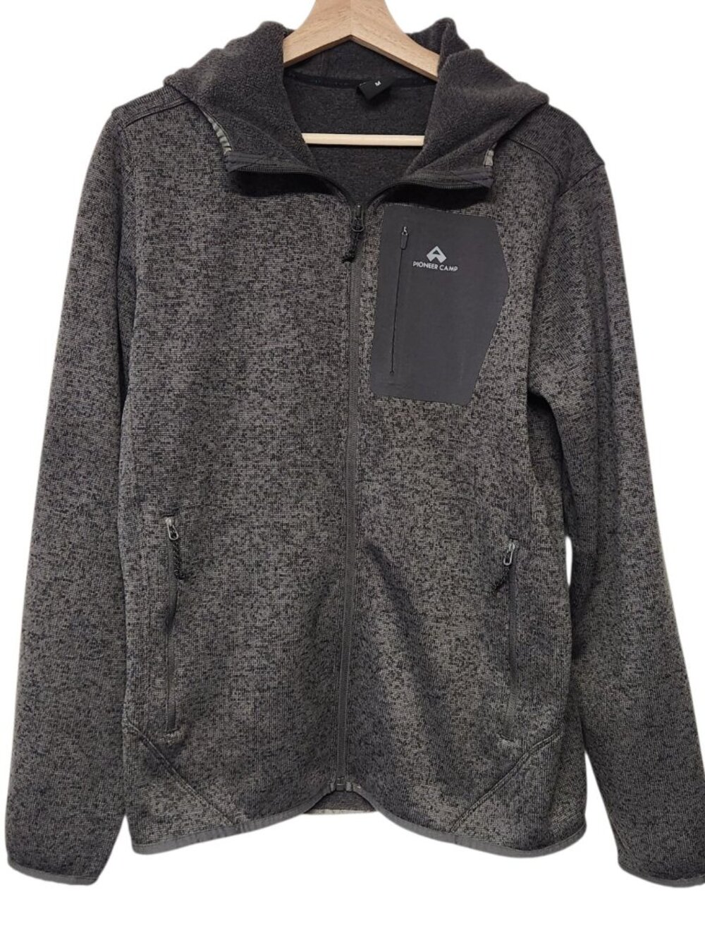 Men's Pioneer Club Fleece Jacket Hoodie Full Zip Lightweight Windproof Gray Sz M
